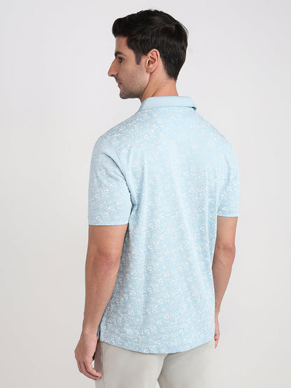 Colorplus Men Blue Printed Comfort Fit Cotton Half Sleeve T-Shirt