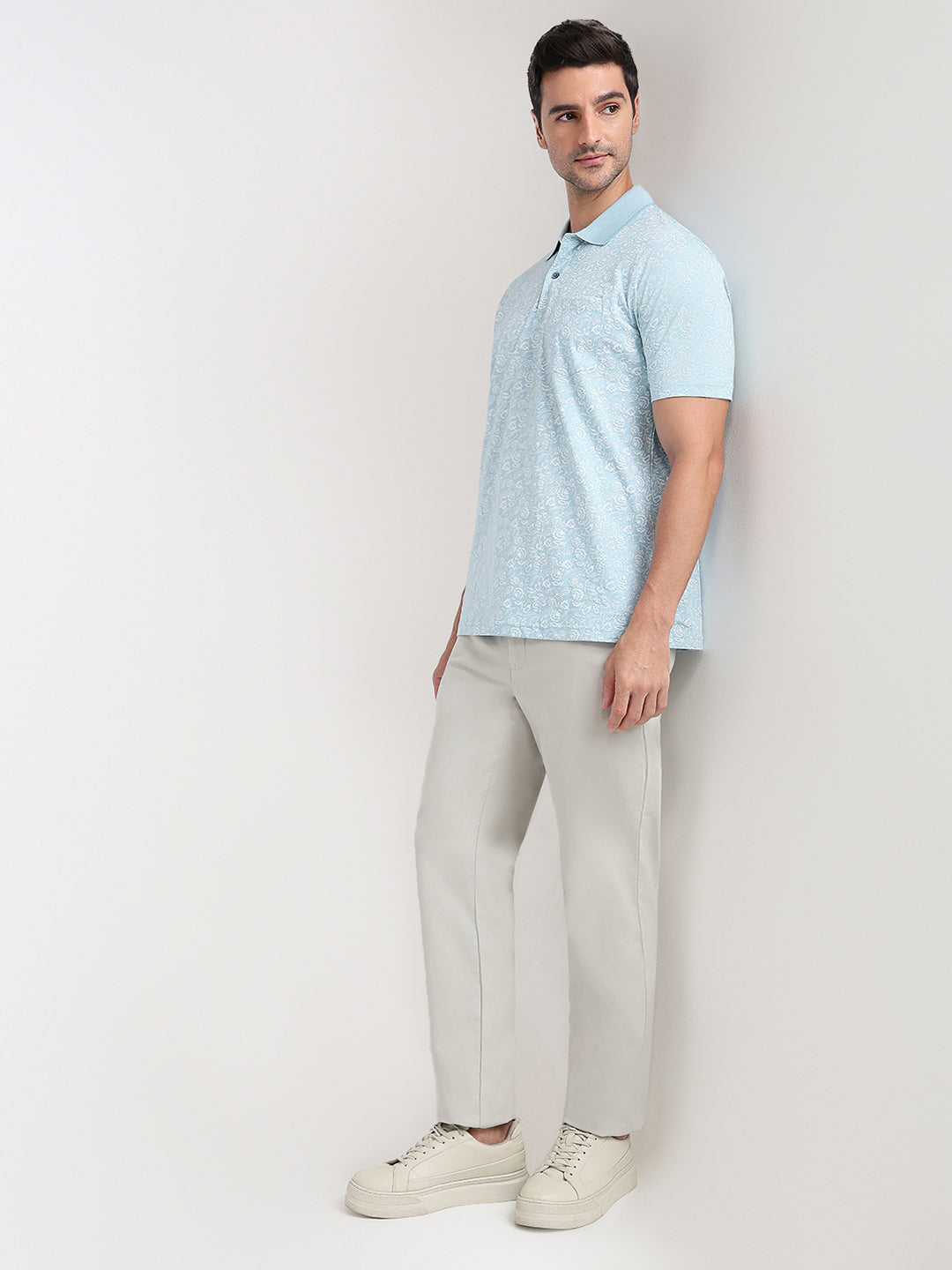 Colorplus Men Blue Printed Comfort Fit Cotton Half Sleeve T-Shirt