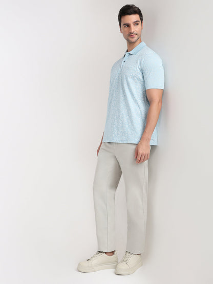 Colorplus Men Blue Printed Comfort Fit Cotton Half Sleeve T-Shirt