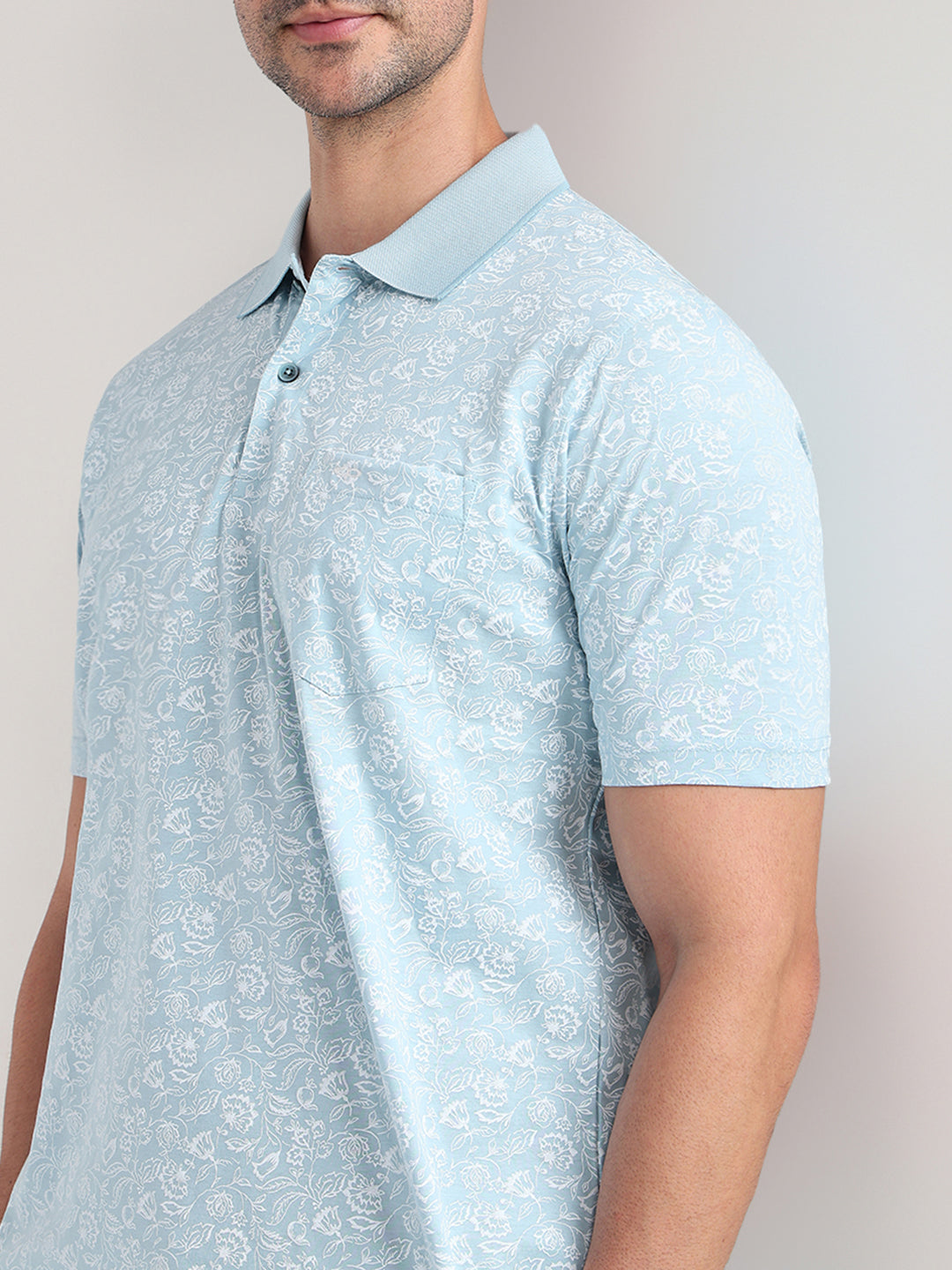Colorplus Men Blue Printed Comfort Fit Cotton Half Sleeve T-Shirt