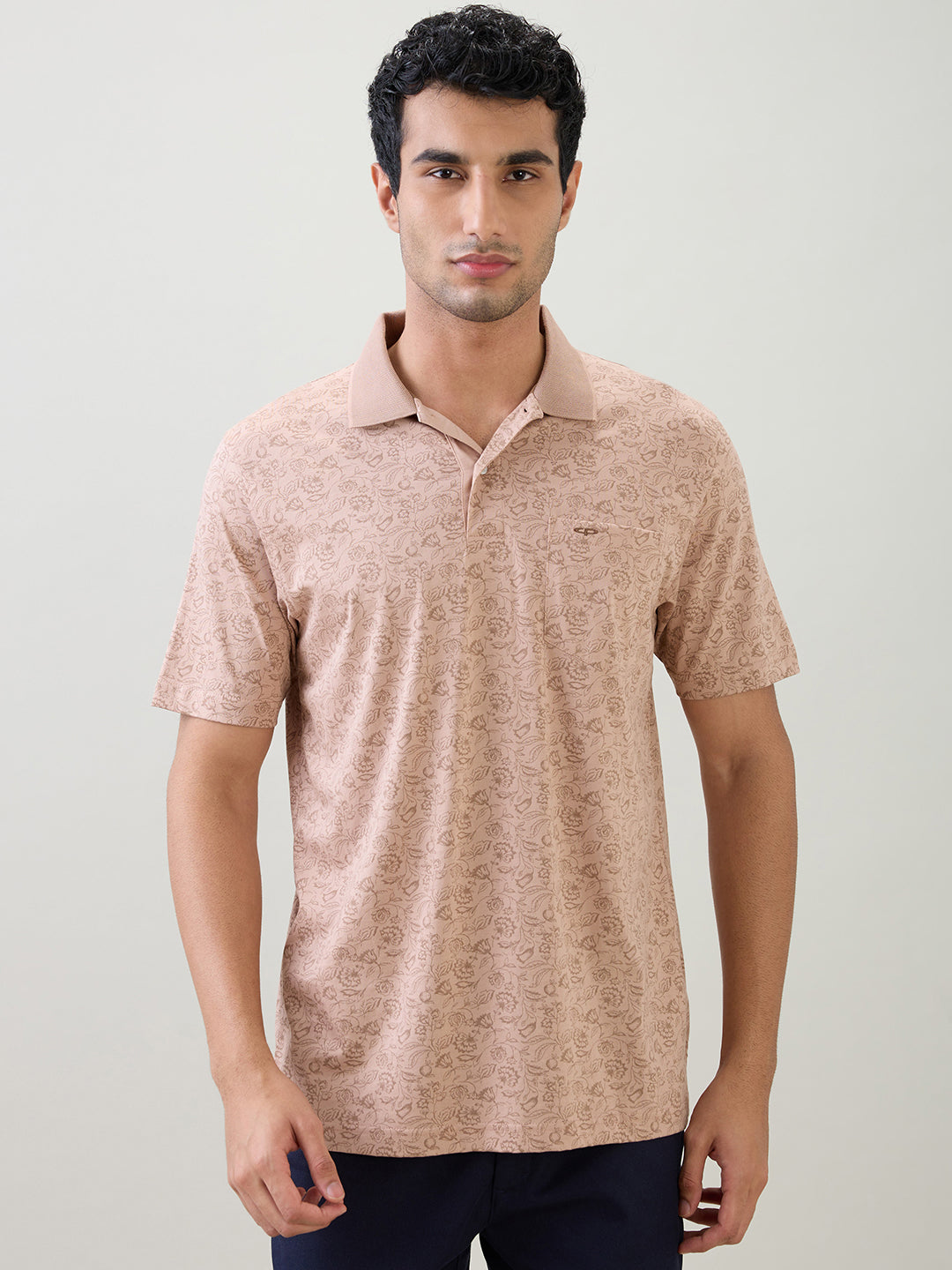 Colorplus Men Brown Printed Comfort Fit Cotton Half Sleeve T-Shirt