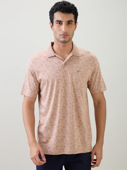Colorplus Men Brown Printed Comfort Fit Cotton Half Sleeve T-Shirt