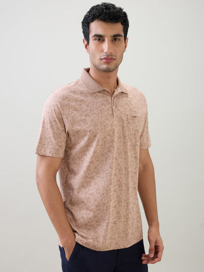 Colorplus Men Brown Printed Comfort Fit Cotton Half Sleeve T-Shirt