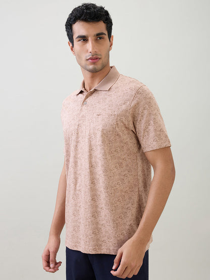 Colorplus Men Brown Printed Comfort Fit Cotton Half Sleeve T-Shirt