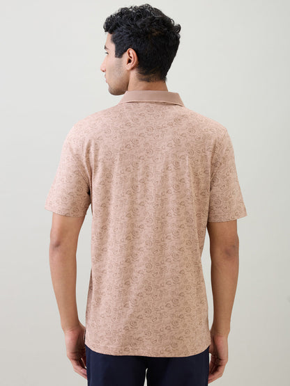 Colorplus Men Brown Printed Comfort Fit Cotton Half Sleeve T-Shirt