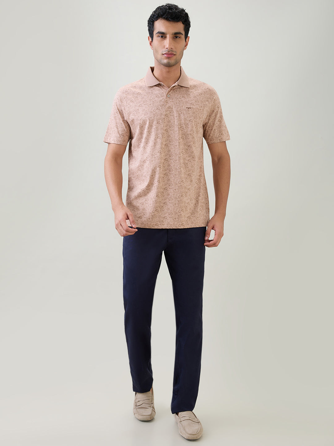 Colorplus Men Brown Printed Comfort Fit Cotton Half Sleeve T-Shirt