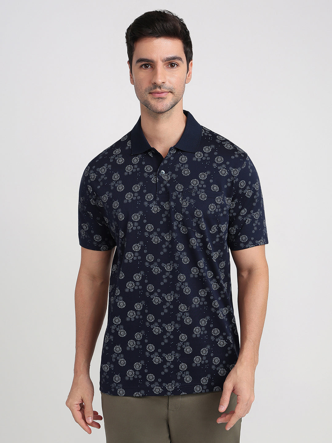 Colorplus Men Blue Printed Comfort Fit Cotton Half Sleeve T-Shirt