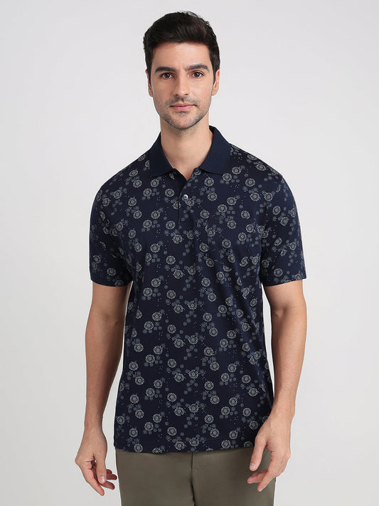 Colorplus Men Blue Printed Comfort Fit Cotton Half Sleeve T-Shirt