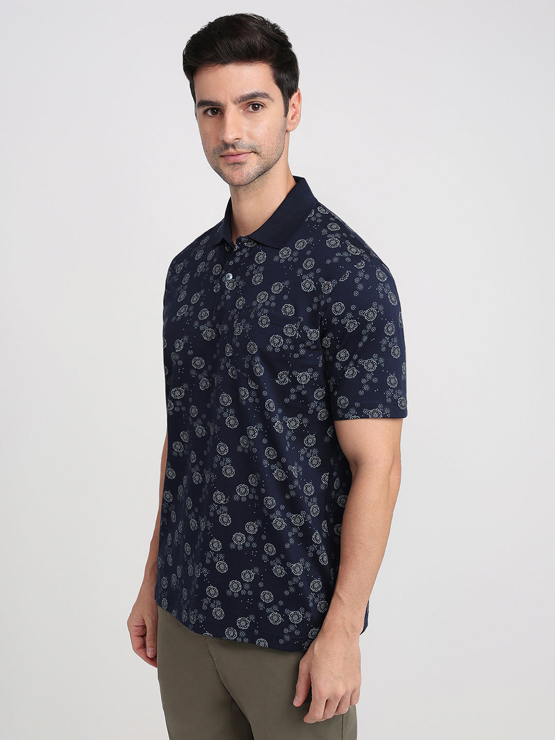 Colorplus Men Blue Printed Comfort Fit Cotton Half Sleeve T-Shirt