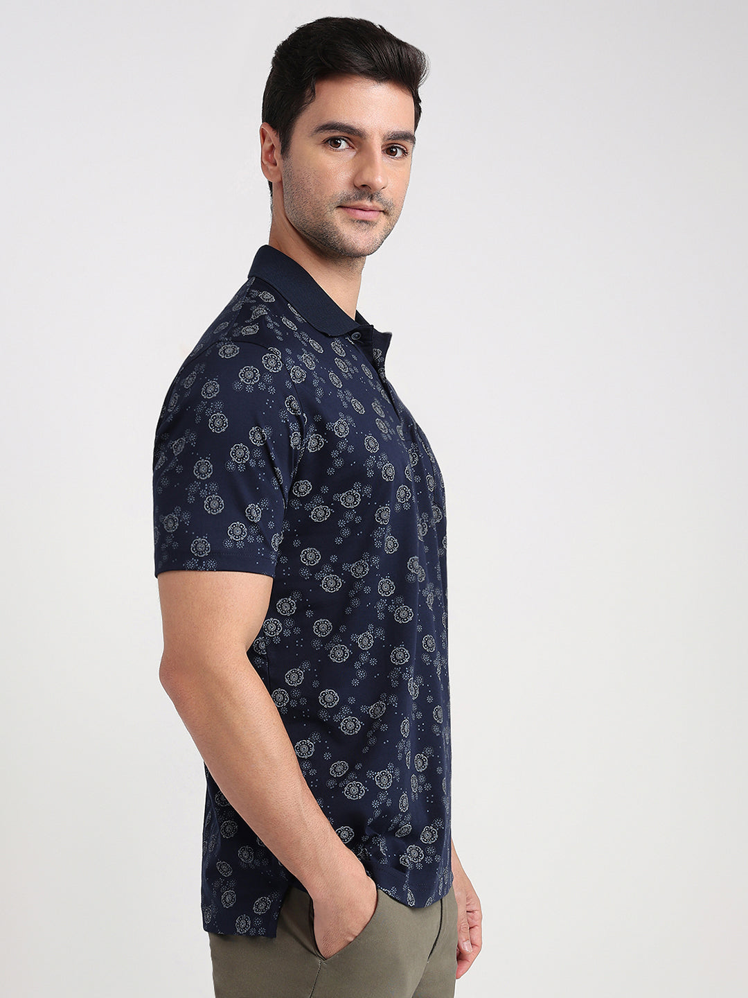 Colorplus Men Blue Printed Comfort Fit Cotton Half Sleeve T-Shirt