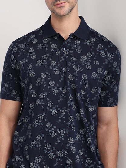 Colorplus Men Blue Printed Comfort Fit Cotton Half Sleeve T-Shirt