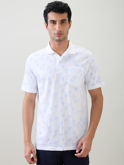 Colorplus Men White Printed Comfort Fit Cotton Half Sleeve T-Shirt