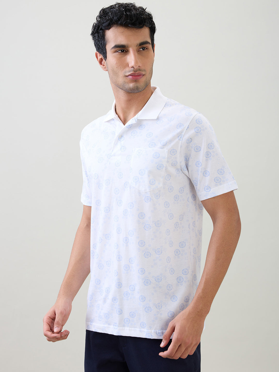 Colorplus Men White Printed Comfort Fit Cotton Half Sleeve T-Shirt