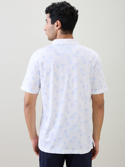 Colorplus Men White Printed Comfort Fit Cotton Half Sleeve T-Shirt