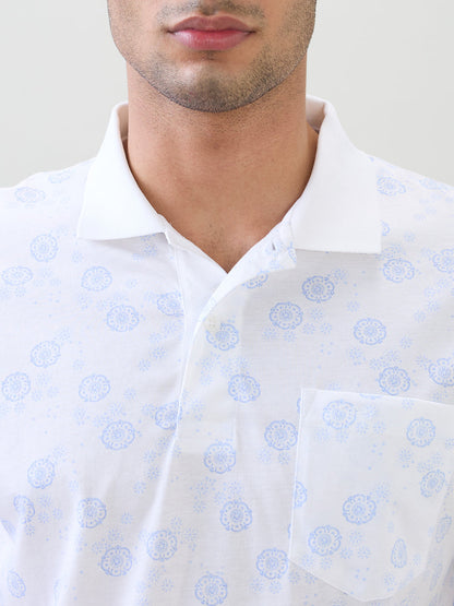 Colorplus Men White Printed Comfort Fit Cotton Half Sleeve T-Shirt