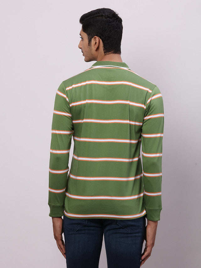 Colorplus Men Green Stripe Regular Fit Cotton T-Shirt