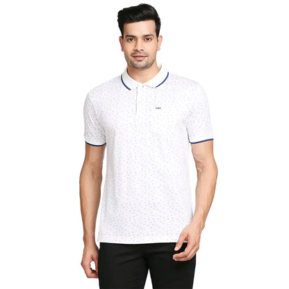 Men White Tailored Fit Print Cotton Half Sleeve T-Shirt