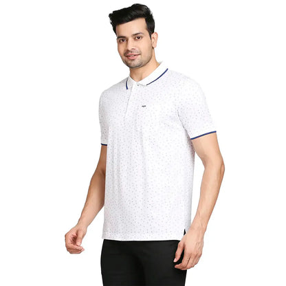 Men White Tailored Fit Print Cotton Half Sleeve T-Shirt