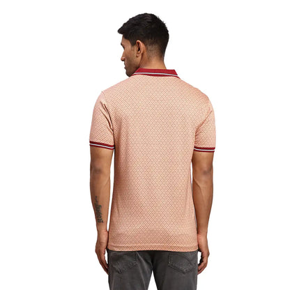 Men Red Tailored Fit Jacquard Cotton Half Sleeve T-Shirt