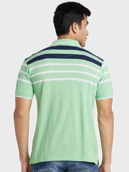 Men Green Tailored Fit Stripe Cotton Half Sleeve T-Shirt