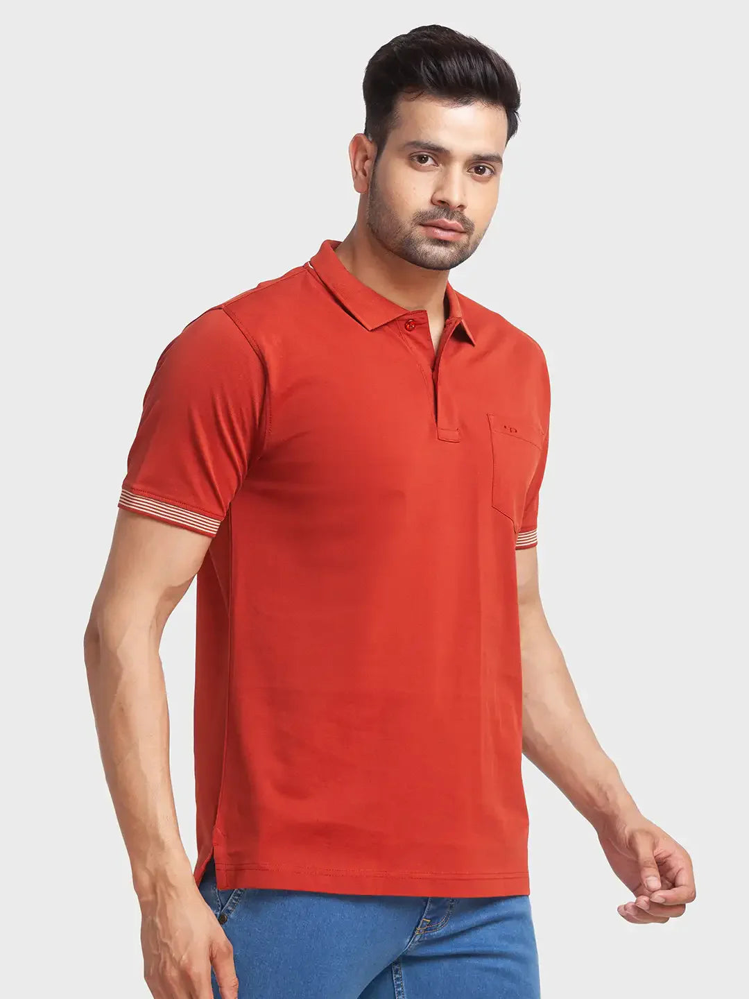 Men Orange Tailored Fit Solid Cotton Half Sleeve T-Shirt