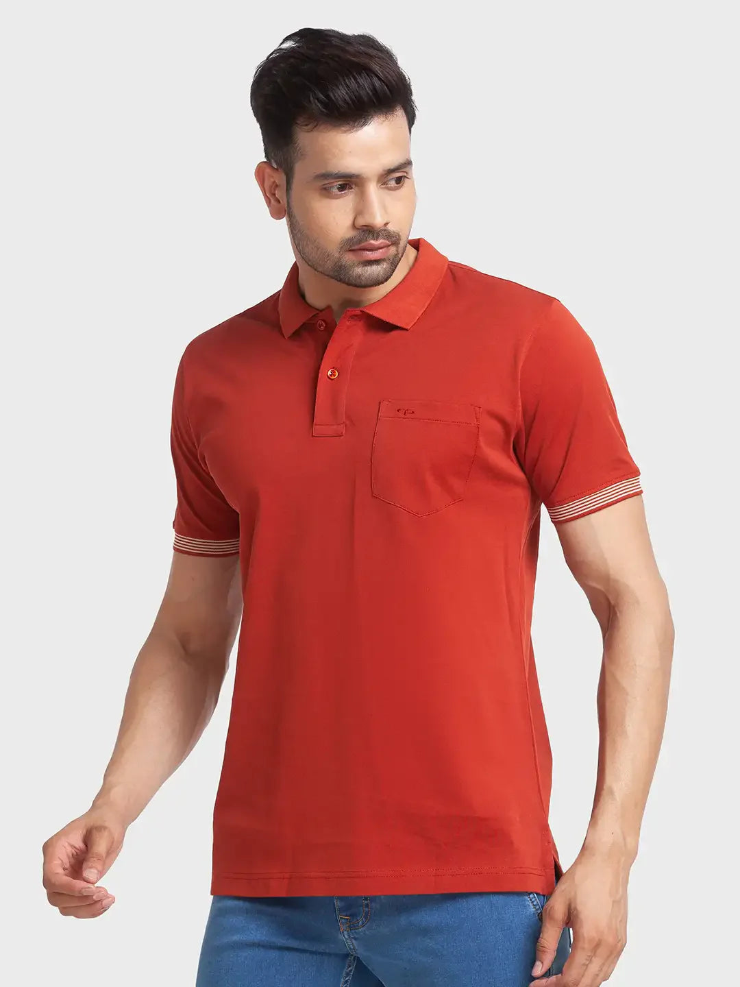 Men Orange Tailored Fit Solid Cotton Half Sleeve T-Shirt