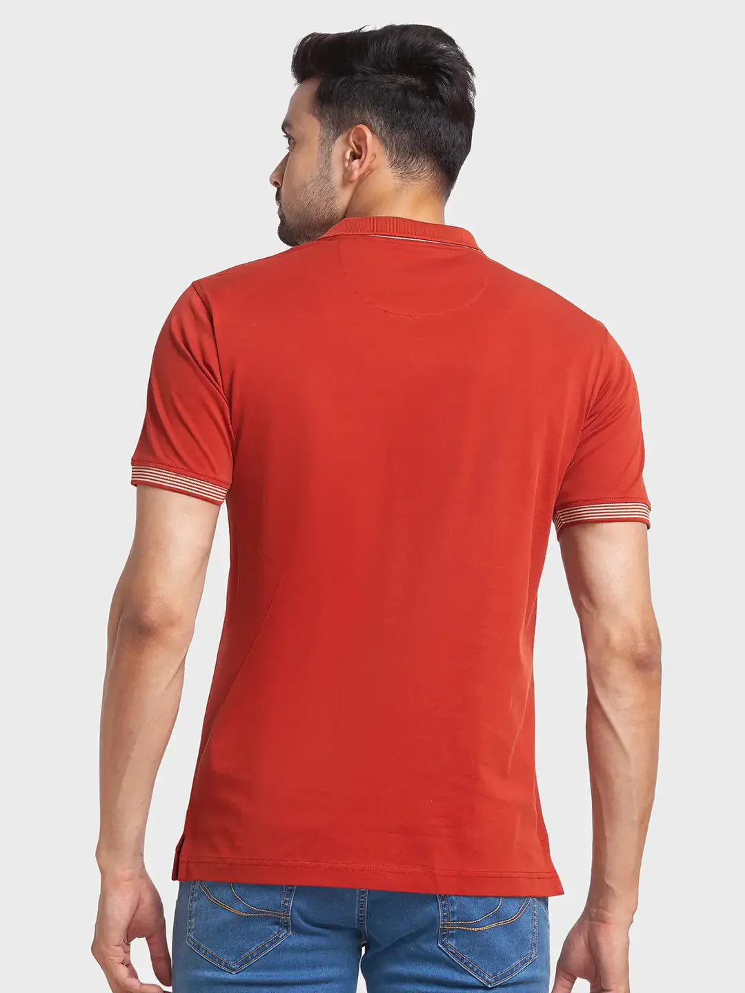 Men Orange Tailored Fit Solid Cotton Half Sleeve T-Shirt