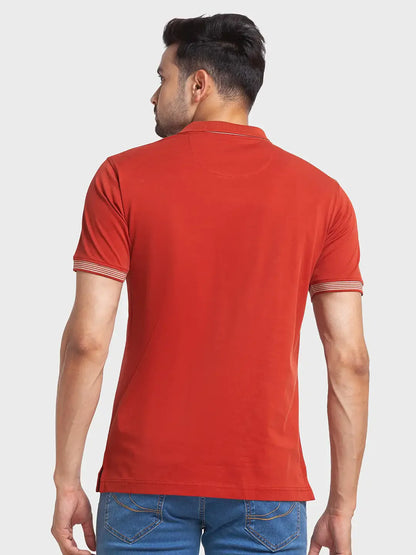 Men Orange Tailored Fit Solid Cotton Half Sleeve T-Shirt