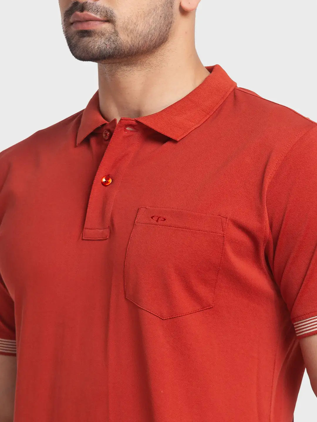 Men Orange Tailored Fit Solid Cotton Half Sleeve T-Shirt