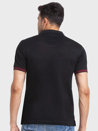 Men Black Tailored Fit Solid Cotton Half Sleeve T-Shirt