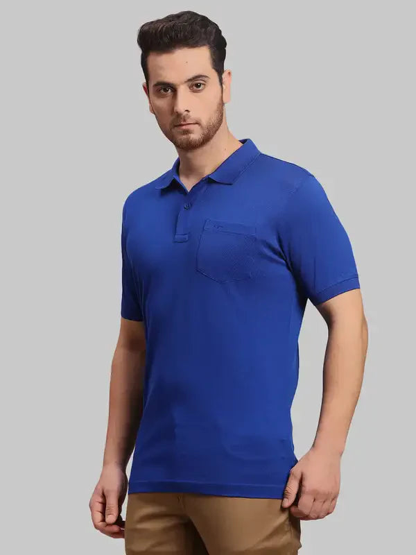Men Navy Tailored Fit Solid Cotton Half Sleeve T-Shirt