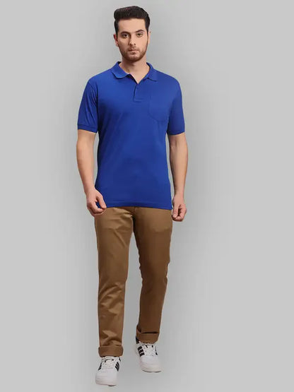 Men Navy Tailored Fit Solid Cotton Half Sleeve T-Shirt