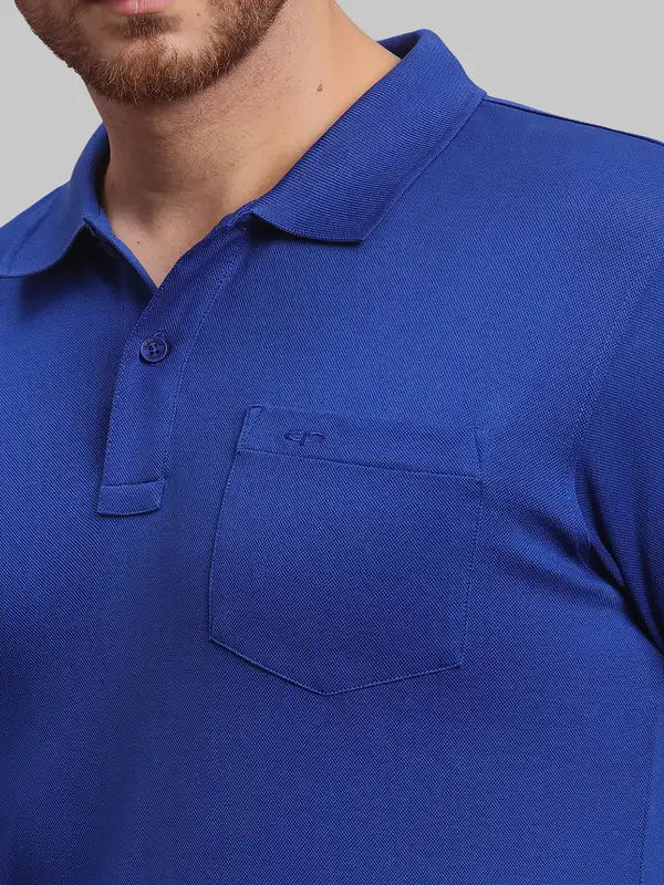 Men Navy Tailored Fit Solid Cotton Half Sleeve T-Shirt