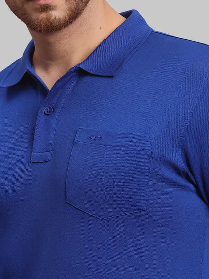 Men Navy Tailored Fit Solid Cotton Half Sleeve T-Shirt