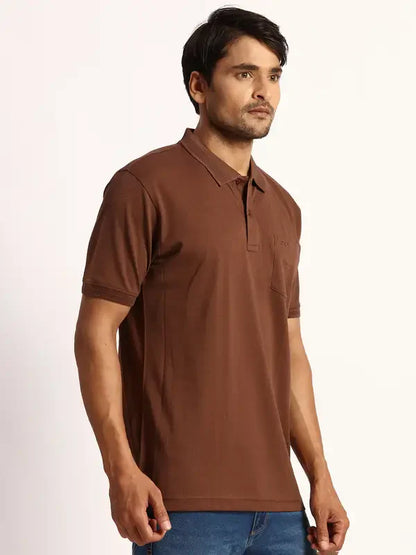 Men Brown Tailored Fit Solid Cotton Half Sleeve T-Shirt