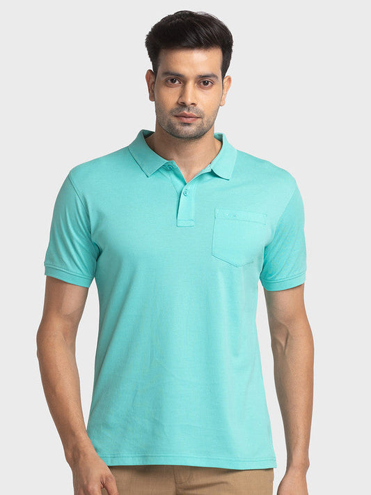 Colorplus Green Solid Tailored Fit Cotton T-Shirt