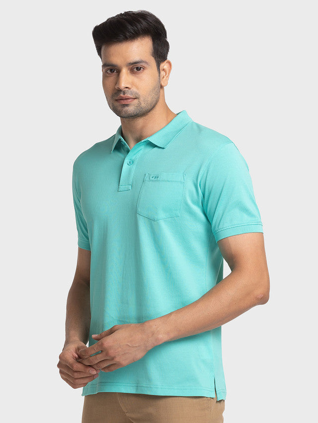 Colorplus Green Solid Tailored Fit Cotton T-Shirt