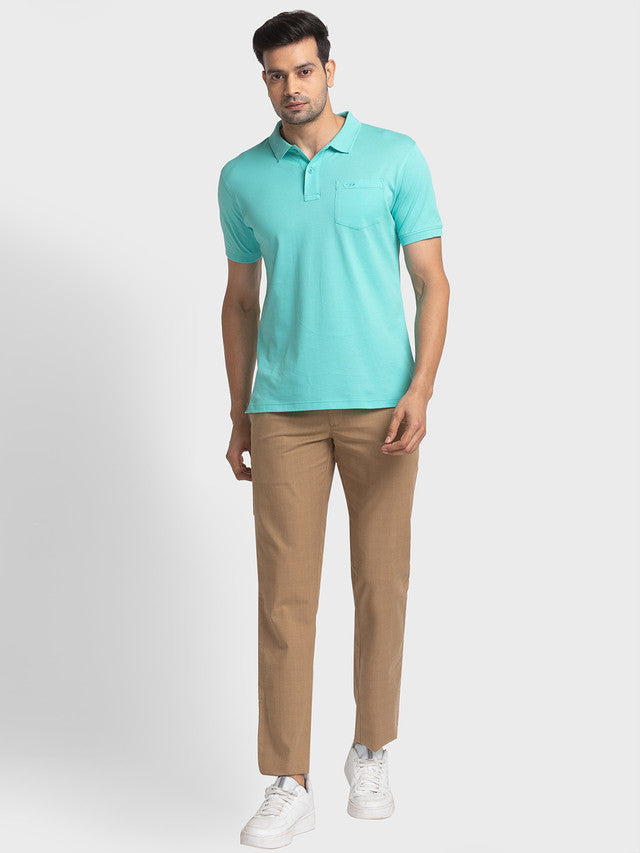 Colorplus Green Solid Tailored Fit Cotton T-Shirt