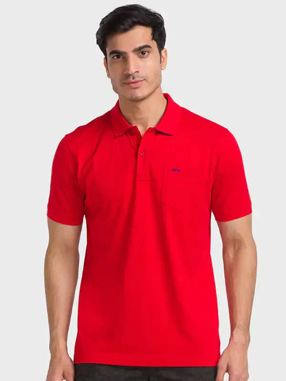 Men Red Tailored Fit Solid Cotton Half Sleeve T-Shirt
