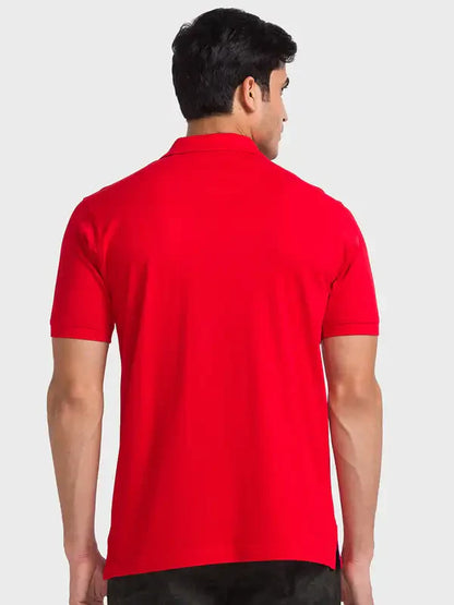 Men Red Tailored Fit Solid Cotton Half Sleeve T-Shirt