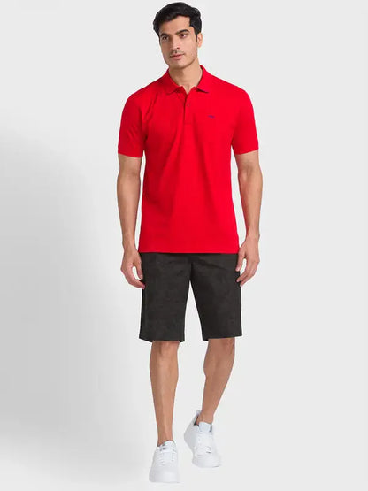 Men Red Tailored Fit Solid Cotton Half Sleeve T-Shirt