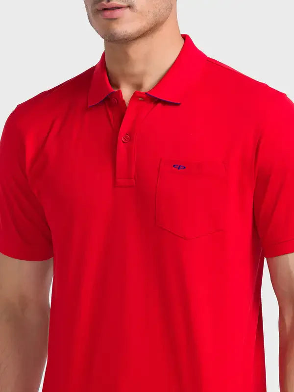 Men Red Tailored Fit Solid Cotton Half Sleeve T-Shirt