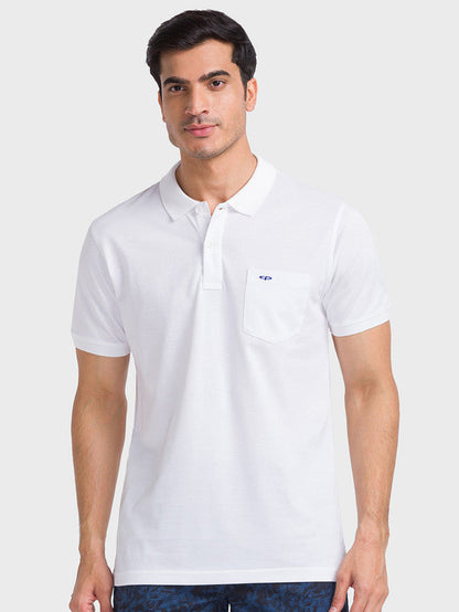 Colorplus Men White Solid Tailored Fit Cotton T-Shirt