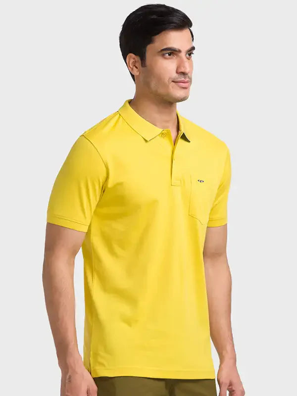 Men Yellow Tailored Fit Solid Cotton Half Sleeve T-Shirt