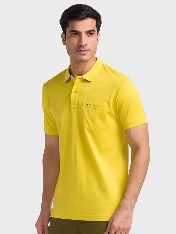 Men Yellow Tailored Fit Solid Cotton Half Sleeve T-Shirt