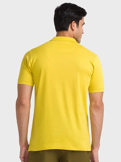 Men Yellow Tailored Fit Solid Cotton Half Sleeve T-Shirt