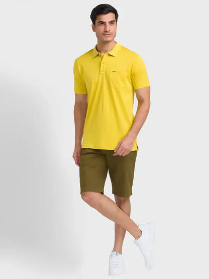 Men Yellow Tailored Fit Solid Cotton Half Sleeve T-Shirt