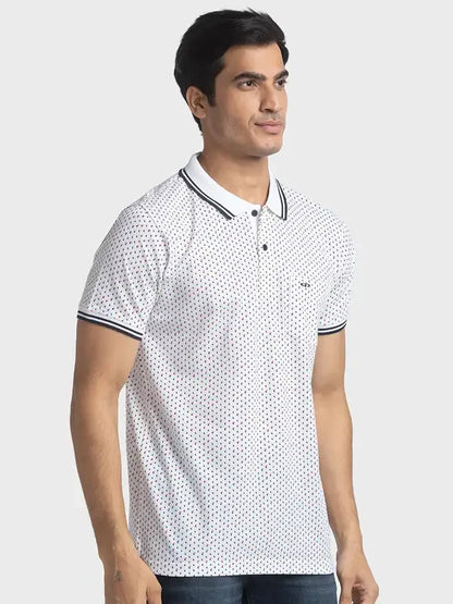 Men White Tailored Fit Print Cotton Half Sleeve T-Shirt