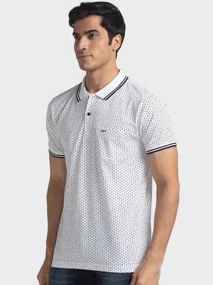 Men White Tailored Fit Print Cotton Half Sleeve T-Shirt