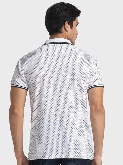 Men White Tailored Fit Print Cotton Half Sleeve T-Shirt